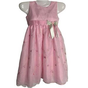 Girls Embroidered Floral Dress 6X Pink Nylon Petticoat Sleeveless Fancy Party